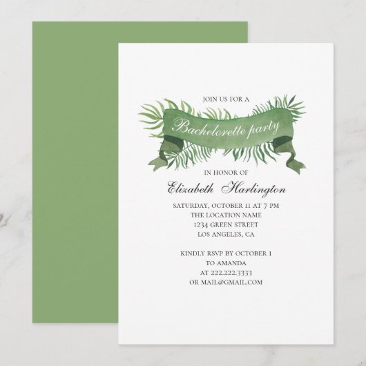 Waterverf loof. Tropisch vrijgezellenfeest Kaart (Voorkant / Achterkant)