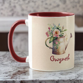 Waterverf Look Flowers Watering Can met Naam Mok