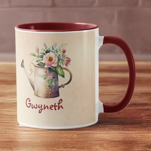 Waterverf Look Flowers Watering Can met Naam Mok