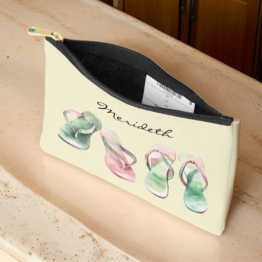 Waterverf Look Roze en Groene Zomer Teenslippers Etui