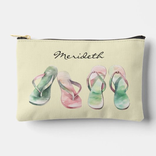 Waterverf Look Roze en Groene Zomer Teenslippers Etui (Voorkant)