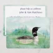 Waterverf Loon Bird Jubileum Party nodigt uit Kaart (Voorkant / Achterkant)