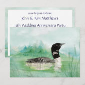 Waterverf Loon Bird Jubileum Party nodigt uit Kaart (Voorkant / Achterkant)