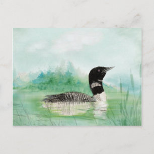 Waterverf Loon Wilderness Lake Bird Natuur Art Briefkaart