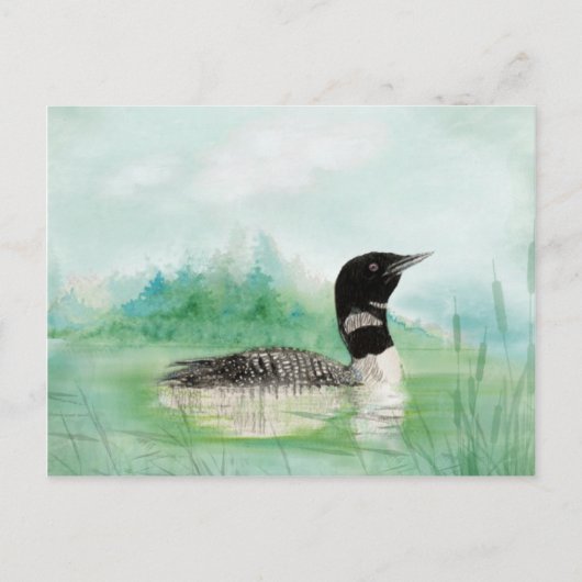 Waterverf Loon Wilderness Lake Bird Natuur Art Briefkaart (Voorkant)
