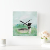 Waterverf Loon Wilderness Lake Bird Natuur Art Vierkante Klok (Huis)