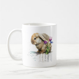 Waterverf Lop Bunny Rabbit met bloemen Koffiemok