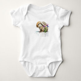 Waterverf Lop Bunny Rabbit met bloemen Romper