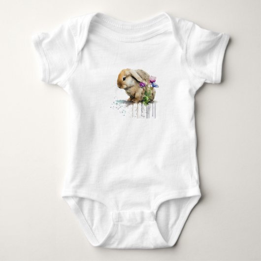 Waterverf Lop Bunny Rabbit met bloemen Romper (Voorkant)