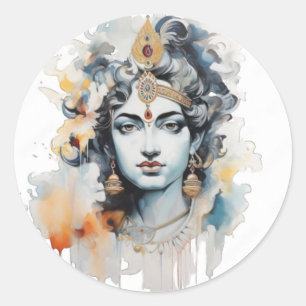 Waterverf Lord Krishna gezicht Ronde Sticker
