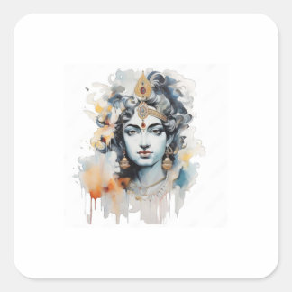Waterverf Lord Krishna gezicht Vierkante Sticker