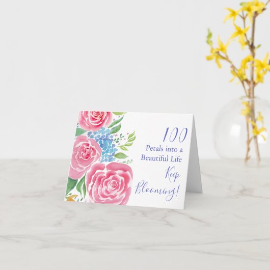 Waterverf Losse Rozen & Hydrangea 100e Verjaardag Kaart (Gele Bloem)