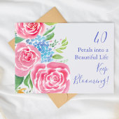 Waterverf Losse Rozen & Hydrangea 40e Verjaardag Kaart