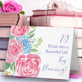 Waterverf Losse Rozen & Hydrangea 70e Verjaardag Kaart