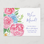Waterverf Losse Rozen & Hydrangea Verhuisadres Aankondigingskaart (Voorkant)