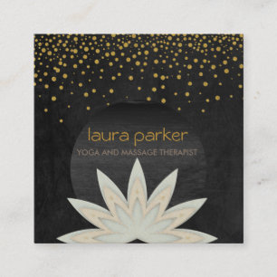 Waterverf Lotus Bloem Yoga Zwart Goud Vierkante Visitekaartje