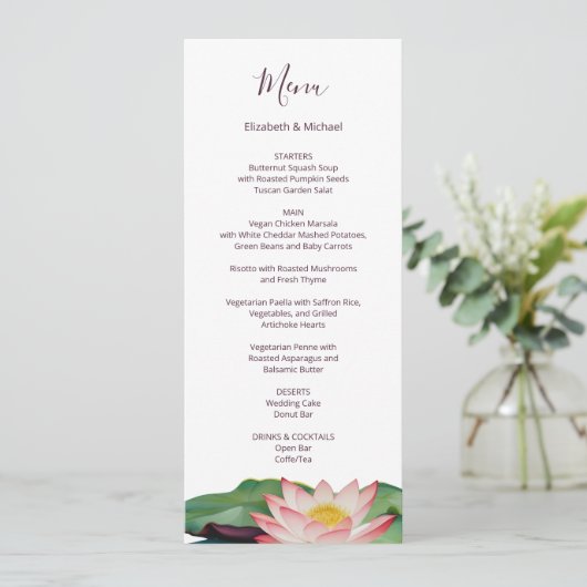 Waterverf Lotus Bruiloft Menu Kaart (Staand voorkant)