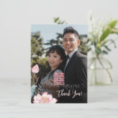 Waterverf Lotus Chinees Bruiloft Bedankkaart (Staand voorkant)