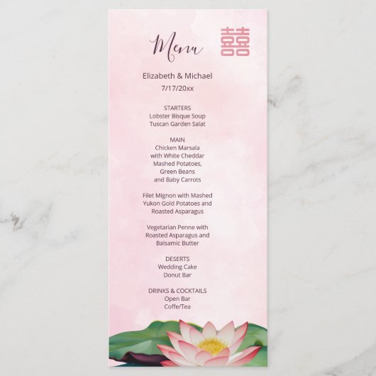 Waterverf Lotus Chinees Bruiloft Menu Kaart (Voorkant)