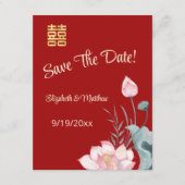 Waterverf Lotus Chinees Huwelijk Sla de datum op Informatiekaartje (Voorkant)