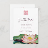 Waterverf Lotus Chinees Huwelijk Sla de datum op Informatiekaartje (Voorkant / Achterkant)
