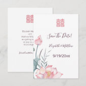 Waterverf Lotus Chinees Huwelijk Sla de datum op Informatiekaartje (Voorkant / Achterkant)