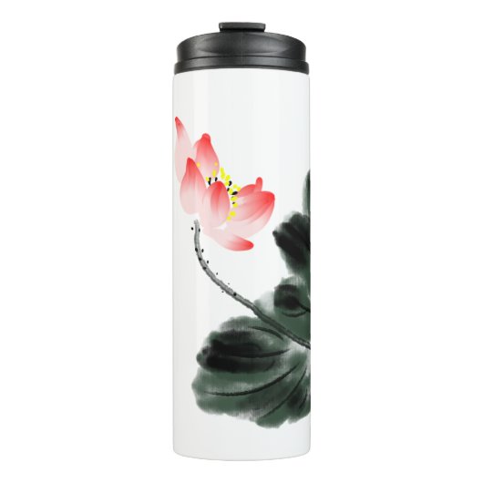 Waterverf Lotus Floral Chinoiserie Freehand Art Thermosbeker (Voorkant)