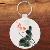 Waterverf Lotus Floral Chinoiserie Ink Wash Art Sleutelhanger (Voorkant)