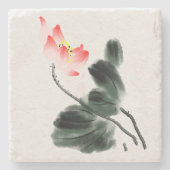 Waterverf Lotus Floral Chinoiserie Ink Wash Art Stenen Onderzetter (Voorkant)