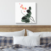 Waterverf Lotus Floral Chinoiserie Ink Wash Paint Canvas Afdruk (Insitu (Slaapkamer))