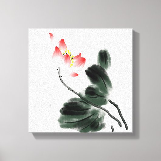 Waterverf Lotus Floral Chinoiserie Ink Wash Paint Canvas Afdruk (Voorkant)