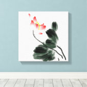 Waterverf Lotus Floral Chinoiserie Ink Wash Paint Canvas Afdruk (Insitu (Houten vloer))
