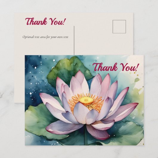 Waterverf Lotus Flower Bedankt Briefkaart (Voorkant / Achterkant)