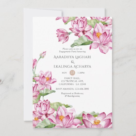 Waterverf Lotus Flower Indian Engagement Party Kaart (Voorkant)
