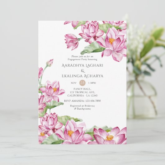 Waterverf Lotus Flower Indian Engagement Party Kaart (Staand voorkant)