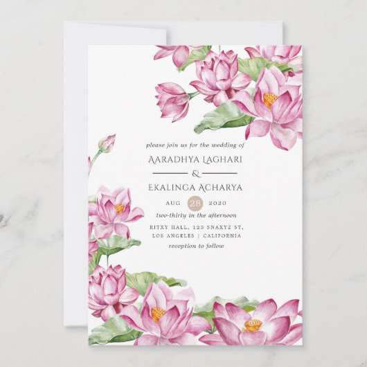 Waterverf Lotus Flower Indian Wedding Kaart (Voorkant)