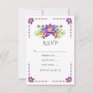 Waterverf Lotus Flower Indian Wedding RSVP Kaartje