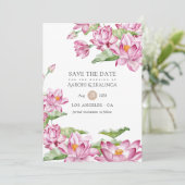 Waterverf Lotus Flower Indian Wedding Save The Date (Staand voorkant)
