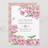 Waterverf Lotus Flower Indian Wedding Save The Date (Voorkant / Achterkant)