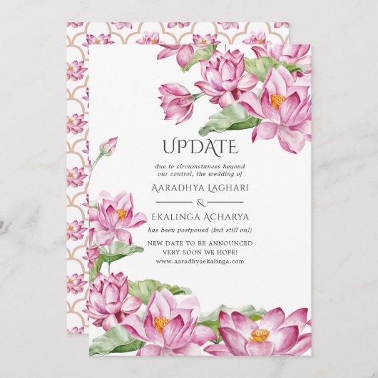 Waterverf Lotus Flower Indian Wedding Update Kaart (Voorkant / Achterkant)