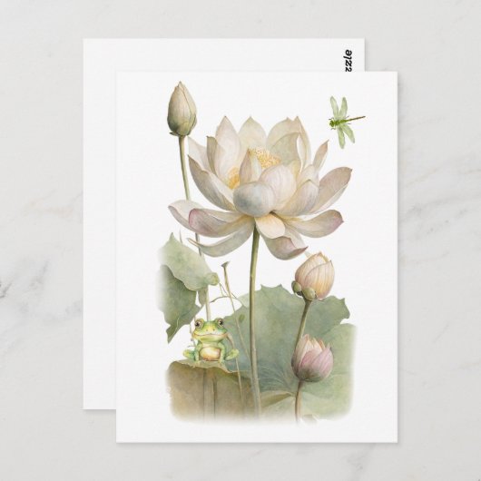 Waterverf Lotus Flowers, Kikker en Dragonfly Briefkaart (Voorkant / Achterkant)