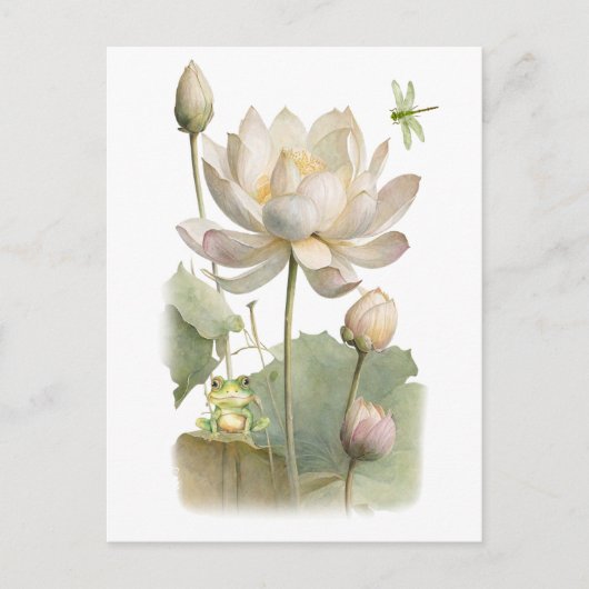 Waterverf Lotus Flowers, Kikker en Dragonfly Briefkaart (Voorkant)