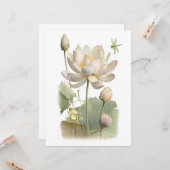 Waterverf Lotus Flowers, Kikker en Dragonfly Kaart (Voorkant / Achterkant in situ)