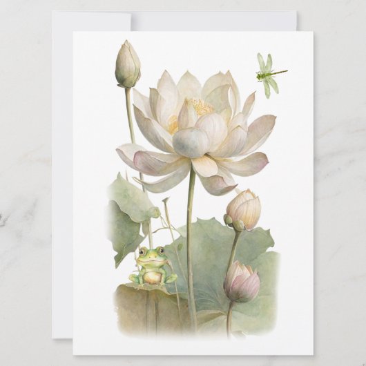 Waterverf Lotus Flowers, Kikker en Dragonfly Kaart (Voorkant)