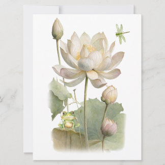 Waterverf Lotus Flowers, Kikker en Dragonfly Kaart