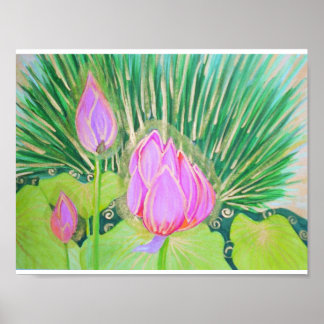 Waterverf Lotus met Gold Accents Poster