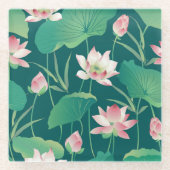 Waterverf lotus:  naadloze bloemetjes. glazen onderzetter (Voorkant)