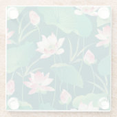 Waterverf lotus:  naadloze bloemetjes. glazen onderzetter (Achterkant)