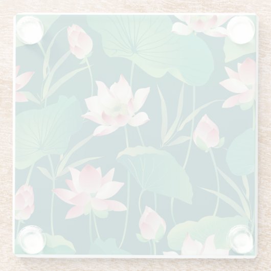 Waterverf lotus:  naadloze bloemetjes. glazen onderzetter (Achterkant)