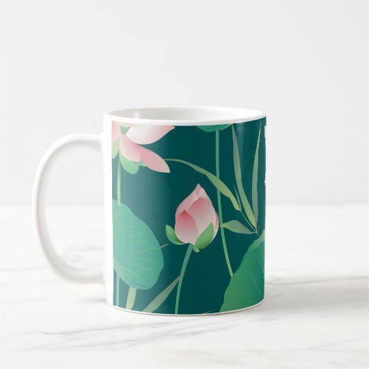 Waterverf lotus:  naadloze bloemetjes. koffiemok (Links)